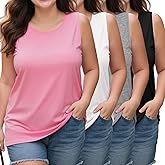 Evervibe 4 Pack Women's Plus Size Tank Tops, Scoop Neck Sleeveless Shirts Casual Summer Ladies Basic T-Shirts Tee