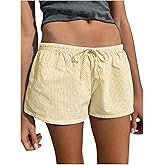 RoseSeek Women's Striped Shorts Print Drawstring Elastic Waist Shorts Casual Wide Leg Low Rise Summer Boxer Shorts