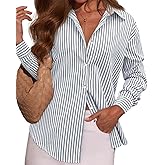 OMSJ Women's Striped Button Down Shirts Casual Long Sleeve Stylish Collared Classic Office Work Blouses Tops