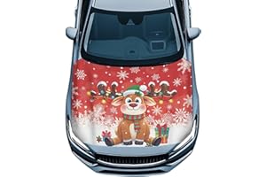 Yspwyqan Christmas Reindeer Car Hood Cover Easy to Install Fabric Hood Cover Vehicles Decorate Engine Removable Automotive Accessories Personalized Suitable for Cars