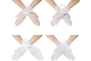 Fumwase 4 Pairs Ladies Lace Gloves Elegant Short Gloves Tea Party Gloves Mesh Gloves for Party Halloween Wedding Costume