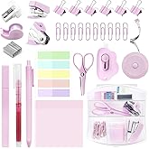 Mini School Supplies Kit, Pink Stapler with Staples and Tape Dispenser Set, Mini Stationary Set Includes Sticky Notes Index Tabs Highlighters Gel Pens for Office &amp; Back to School Supplies