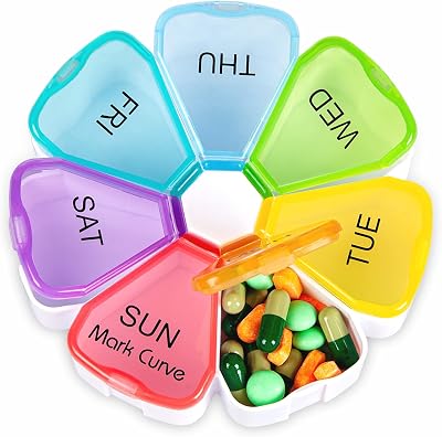 Mark Curve Portable 7 Day Pill Box Easy Open Snap Shuts Travel Case