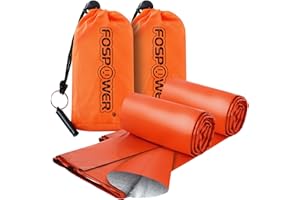 Fospower Emergency Blankets for Survival, 26μm Thick Mylar Thermal Tough Blanket, Waterproof, Windproof with Whistle Kits for