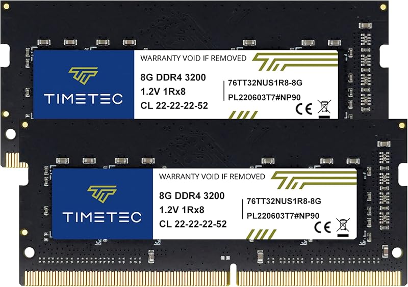 Timetec 16GB KIT 2x8GB DDR4 3200MHz SODIMM Laptop RAM 260-Pin 1.2V Non-ECC