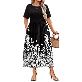 IN'VOLAND Plus Size Casual Dress for Women Bohemian Short Sleeve Flowy Loose Maxi Summer Beach Swing Dresses with Pockets