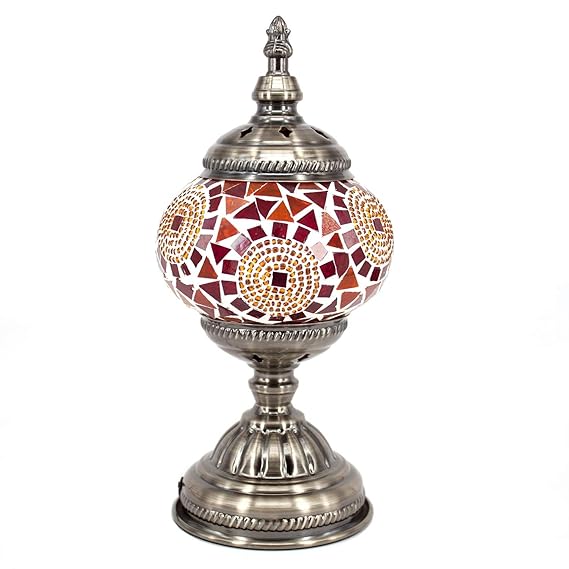 Kindgoo Türkische Marokkanische lampe Vintage Orientalische Glasmosaik Nachttischlamp Led Glühbirne Enthalten (Rot)