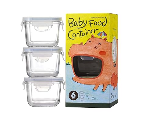 GLASSLOCK GL-544, 3X 210ml Viereckige Frischhaltedose aus Glas-Baby Set Typ, blau 9 x 9 x 20 cm