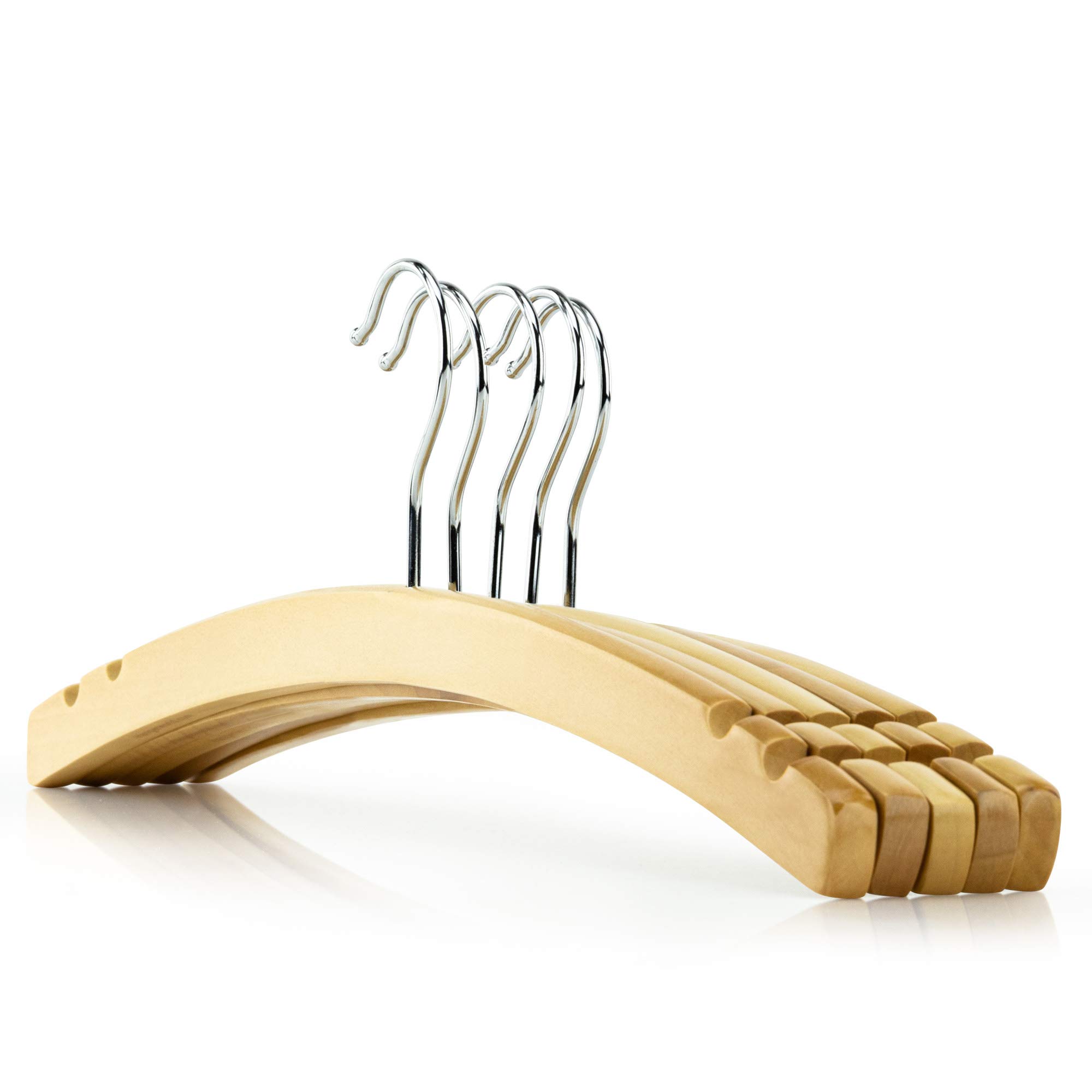 HANGERWORLD 10 Natural Wooden 42cm Crescent Shaped Coat Clothes Hangers with Metal Hook