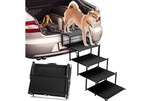 Hacaroa Foldable Dog Car Steps for Large Dogs, 5 Steps Portable Pet Stair Ramp with Handle, Lightweight Dog Ladder with Non-S