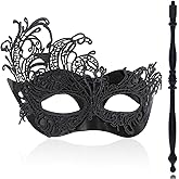 Maeaccx Black Masquerade Mask with Stick, Lace Handheld Antifaz, Cosplay Fashion Shows Accessories for Women