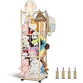 Caleb Stuffed Animal Storage & Organization with Wheels, 54 inch Wooden Stuffed Animal Holder, Cute Zoo Plush Toy Storage Organizer for Toddler Rooms, Playrooms & Bedrooms