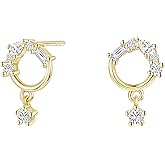 TIGRADE 14K Gold Plated Stud Earrings for Women Cubic Zirconia Dainty Dangle Earrings 925 Sterling Silver Post Hypoallergenic Small Cartilage Piercing