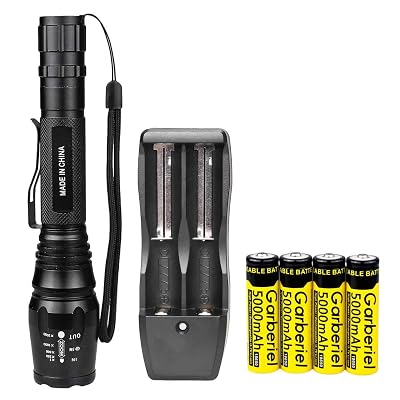 85000lm rechargeable torch hiking t6 tactical led flashlight Ultra-Bright Flashlights, 2000 Lumens XML-T6 Flashlight, Zoomable Adjustable Focus, IP65 Water-Resistant, Portable, 5 Light Modes for Indoor and Outdoor,Camping,Emergency,Hiking (1 Pack) outdoor activities with red light MINCHEN 1000 Lumens Led Flashlight