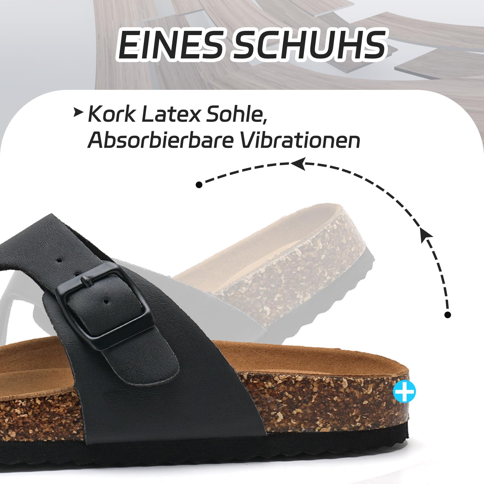 Torotto Damen Zehentrenner Flip Flops Pantoletten Hausschuhe Sportliche Kork-Fußbett Schlappen Mit Verstellbarer Rieme Sandalen(schwarz,40 EU) 6