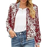 Hoibmasp Women Sequin Jacket Long Sleeve Front Zipper Ribbed Blazer Bomber Jacket