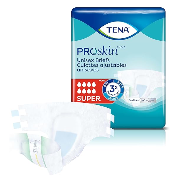 TENA PROSKIN INCONTINENCE SUPER BRIEFS, ADULT DIAPERS, SUPER ABSORBENCY, BLADDER LEAKS CONTROL, EXTRA LARGE, 12 CT
