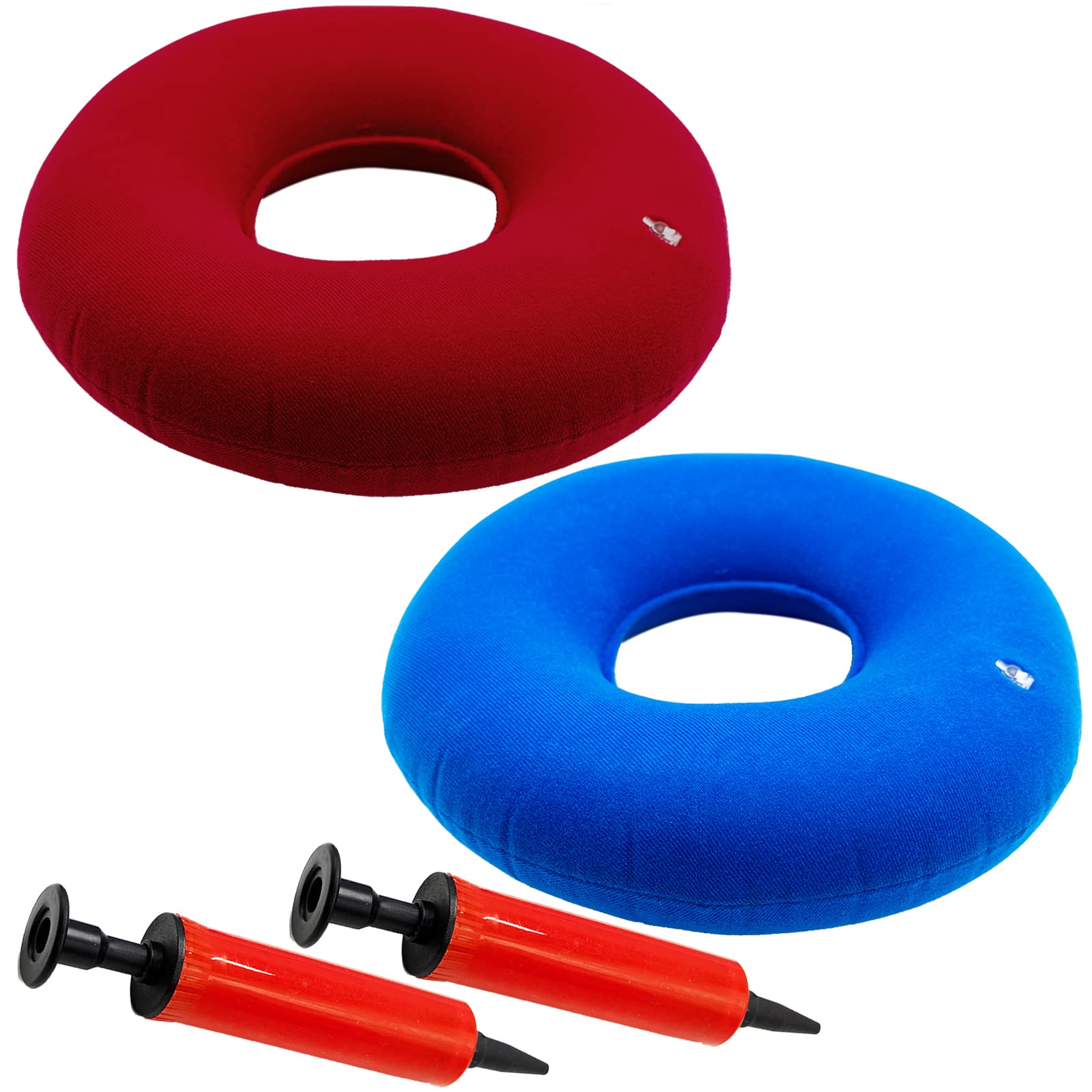 SZXMDKH Donut Cushion,Donut Ring Cushion for Pressure Relief,2 Pack with 2 Colors(Red and Blue),Cushion with 2 Pumps Inflatable Donut Seat Cushion for Home Office and Car(40x10cm)