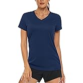 MAGCOMSEN Women's T Shirts Short Sleeve Workout Tops UPF 50+ Sun Protection V-Neck Moisture Wicking Quick Dry Tee