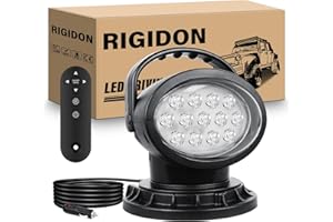 RIGIDON 50W Remote Control LED Search Light, 360 Rotating LED Work Light with Strobe Mode, Strong Magnets Built-in, Adjustabl