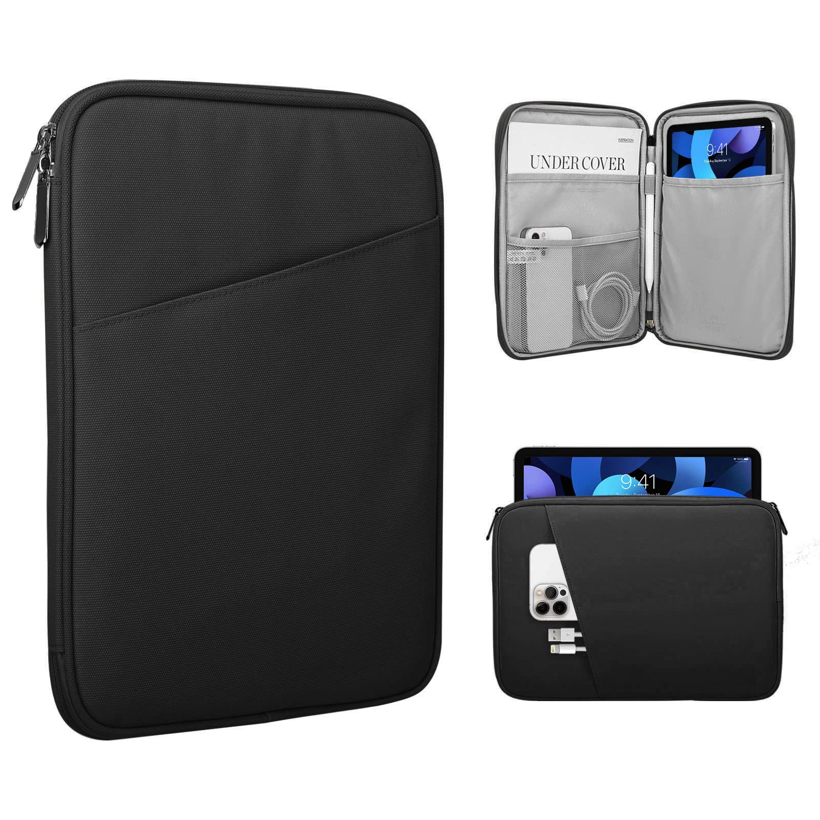 TiMOVO 9-11" Tablet Sleeve Bag for iPad 11-inch A16 2025, iPad 10.9"/10.2"| Air 11 Inch/5th/4th Gen. 10.9", Galaxy Tab A9+/A11Plus 11", Protective Bag with Pocket, Black