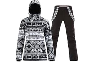 RIUIYELE Women's Ski Suit Windproof Waterproof Snowboard Colorful Printed Ski Jacket and Pants Set
