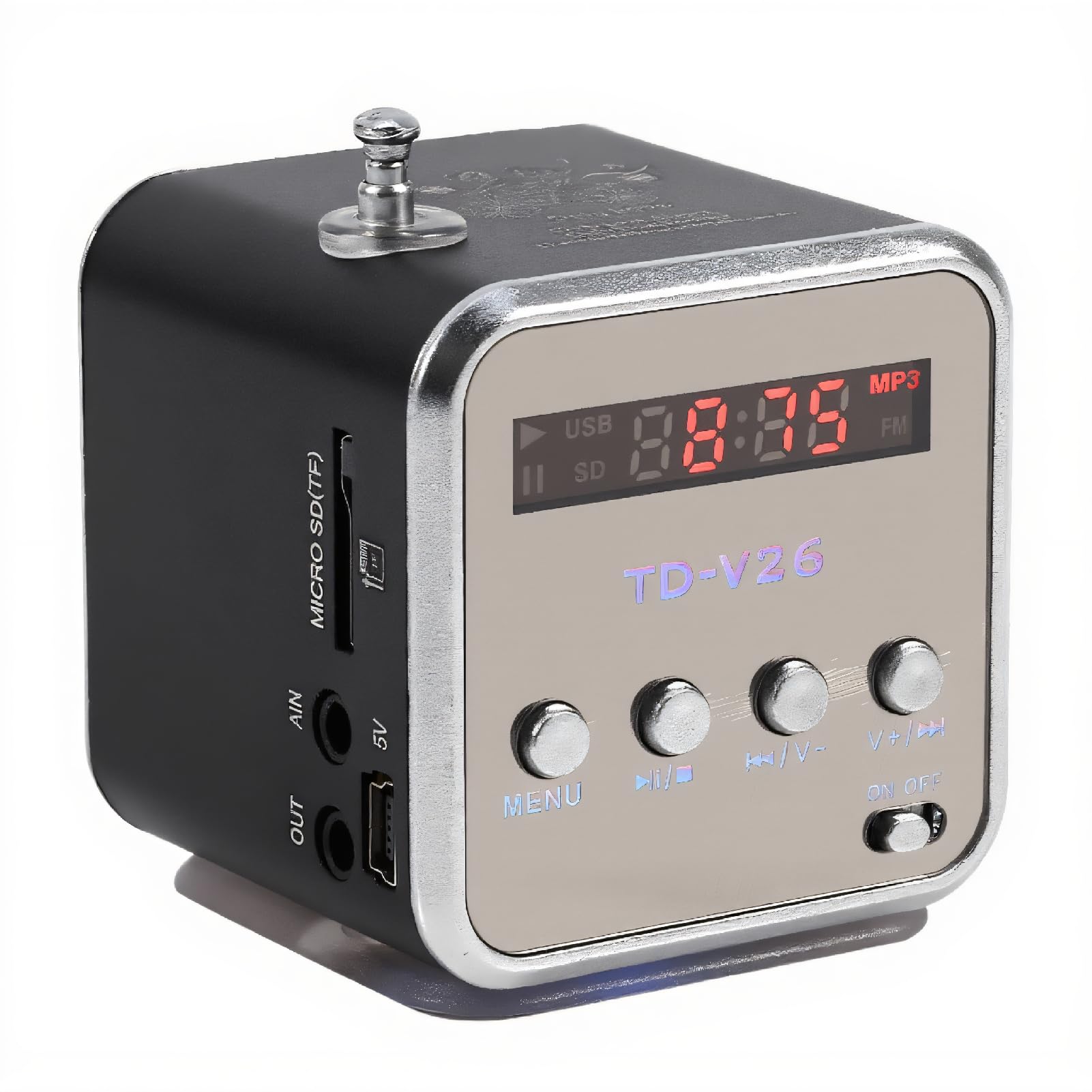 Mini Speaker Music Player, Portable, Lightweight, FM Radio, Stereo, Support TF Card and U Disk, FAT16/FAT32, Black