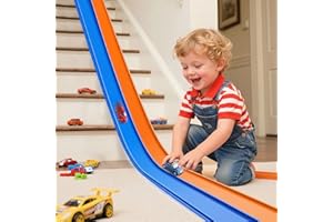 YOTTIX 15 Ft Flexible Race Track for Kids 3+, Certified Safe Flex Race Car Ramp, Portable Roll-Up Toy Track Starter Set with Strong Suction Cups for 1/64 Diecast Cars, Great Gift for Boys and Girls