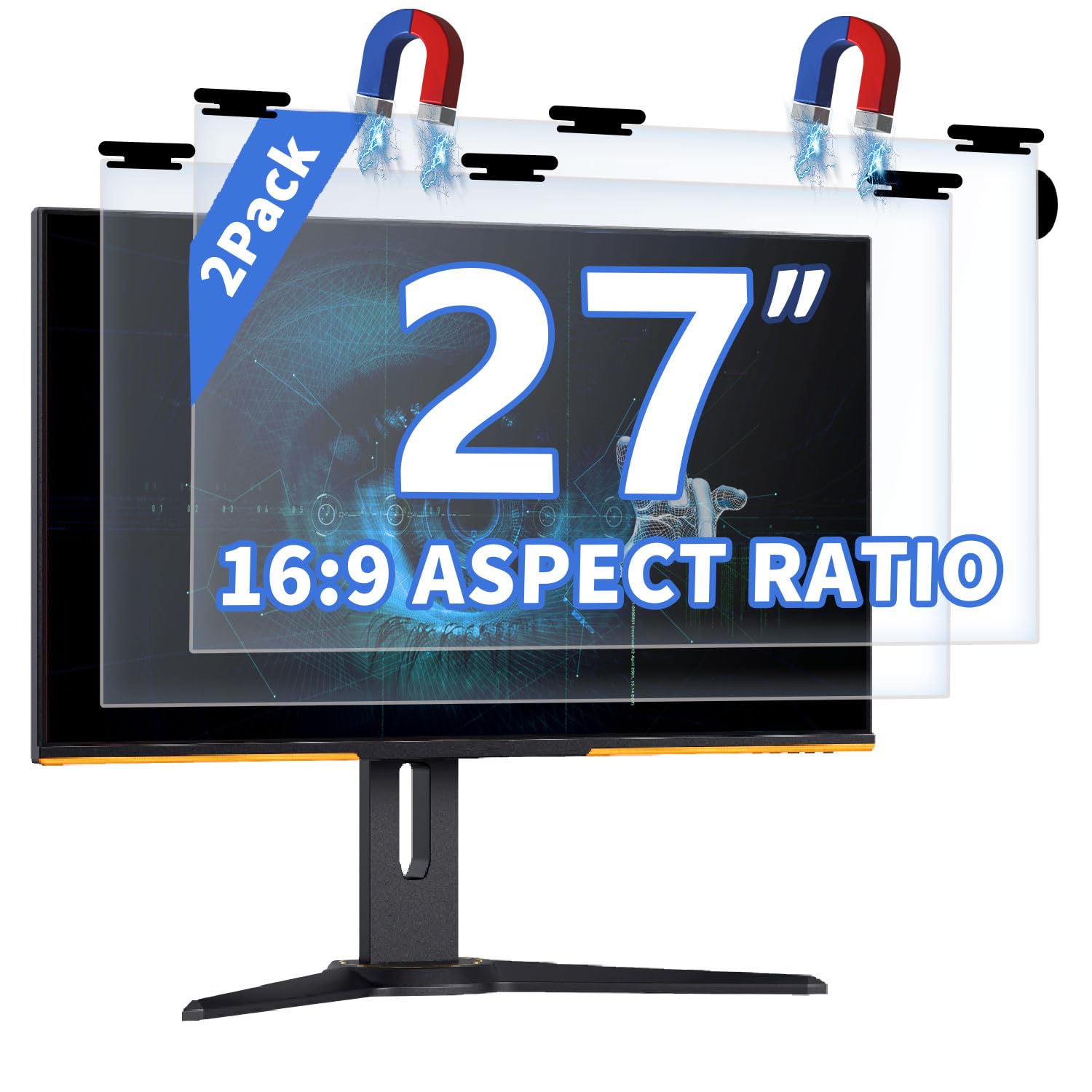 Photo 1 of ?2-Pack? Magnetic Hanging 27 Inch Computer Screen Protector Blue Light and Anti Glare Filter, Eye Protection Computer Blue Light Blocking Screen for 27" with 16:9 Aspect Ratio Widescreen Computer Monitor