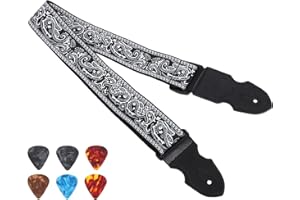 HINTRMENT Carbon Fiber Embroidered Guitar Strap Set with Black White Pattern Adjustable Wide Strap