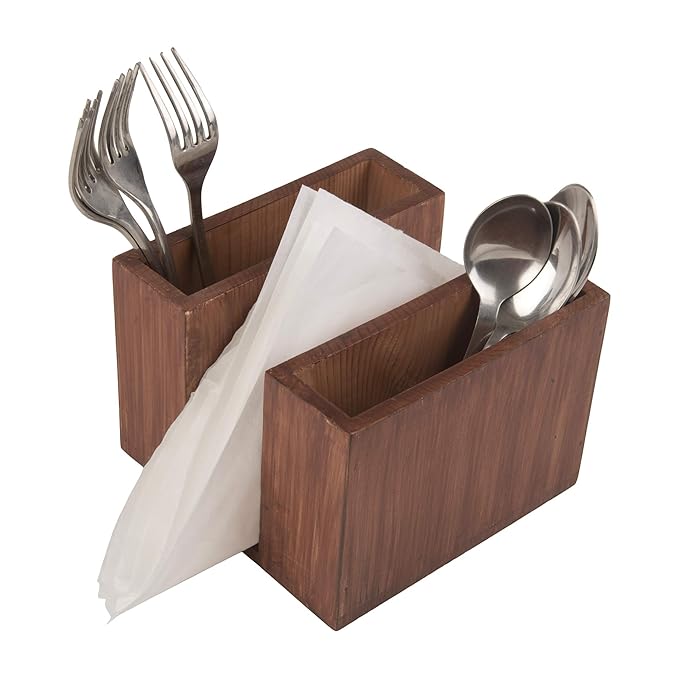 A Tiny Mistake Wooden Finish Cutlery and Napkin Holder, Cutlery Holder