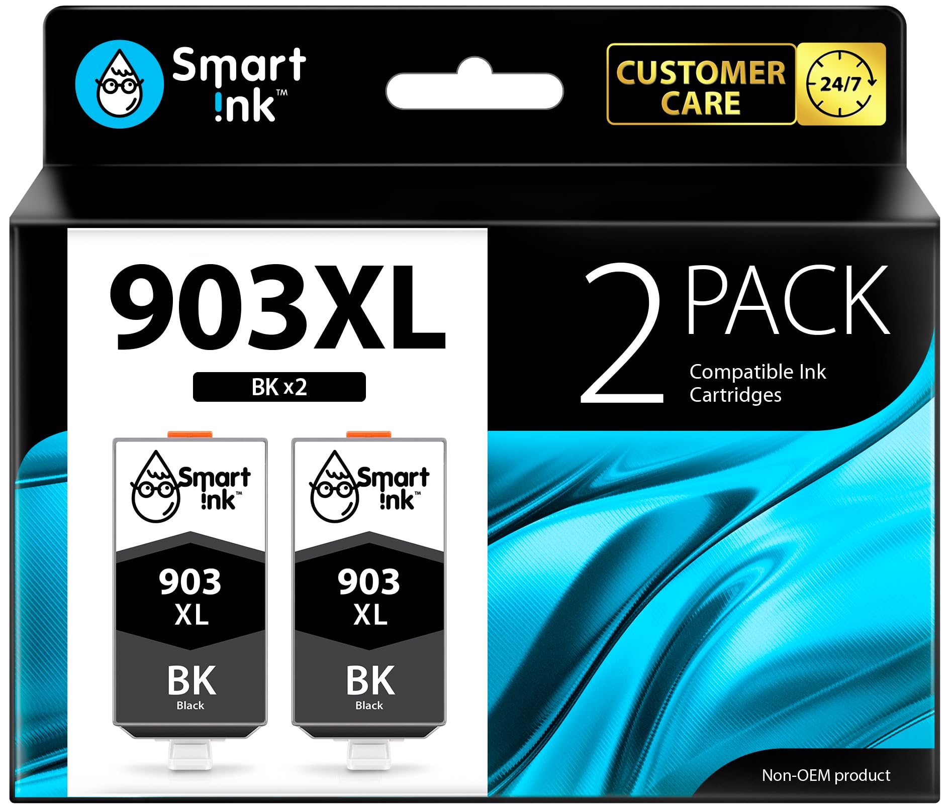 Smart Ink Compatible Ink Cartridge Replacement for HP 903 903XL High Yield 2 Black Pack with Advanced Chip Technology to use with HP Officejet 6950 All-in-One Officejet Pro 6960 6970 All-in-One