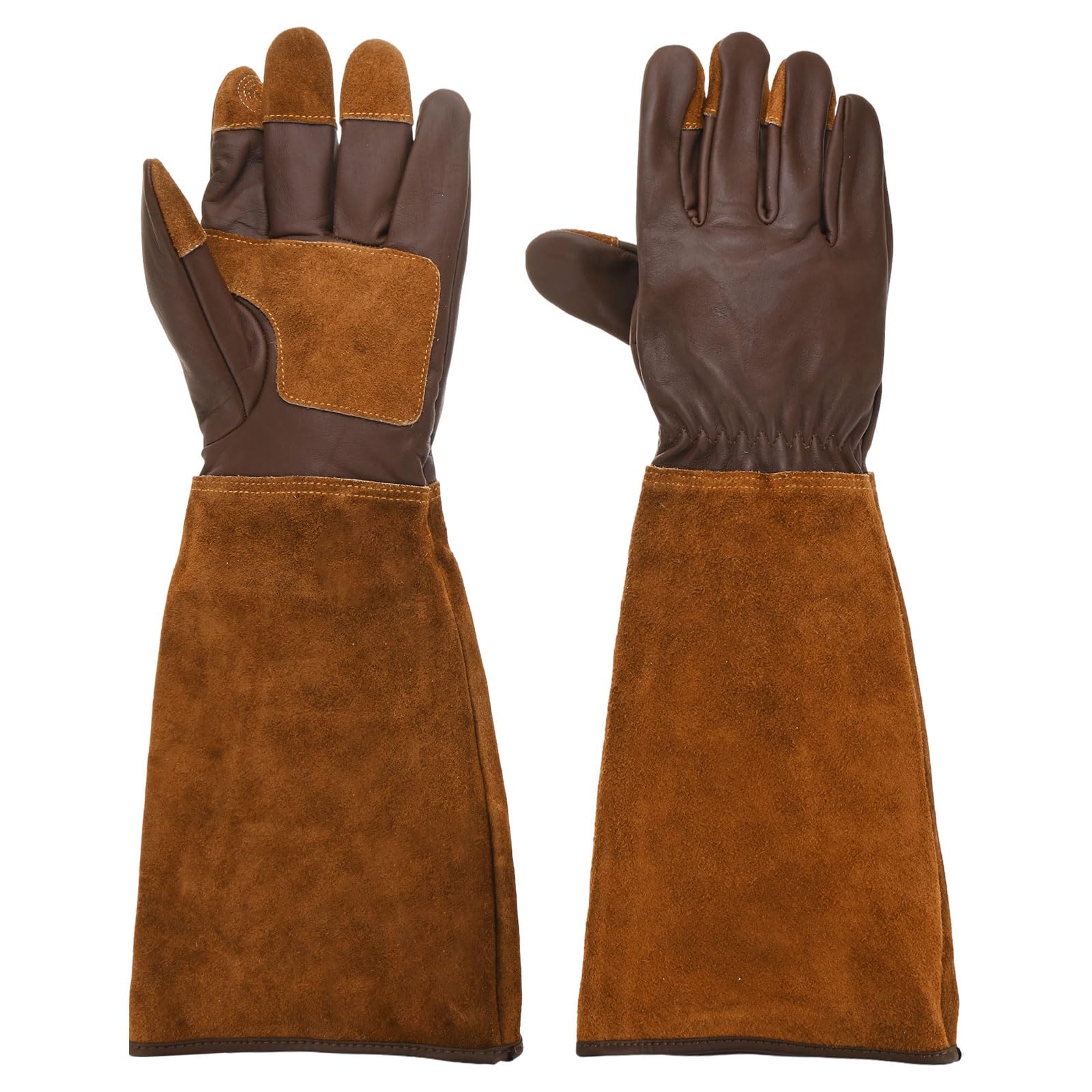 PATIKIL XL Long Gardening Gloves, Cowhide Leather Rose Pruning Garden Glove Thorn Proof Women Garden Gloves for Women Men Planting Pruning Digging, Brown