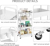 JIUYOTREE 4-Tier Plastic Rolling Storage Cart with Lockable Wheels White view 7