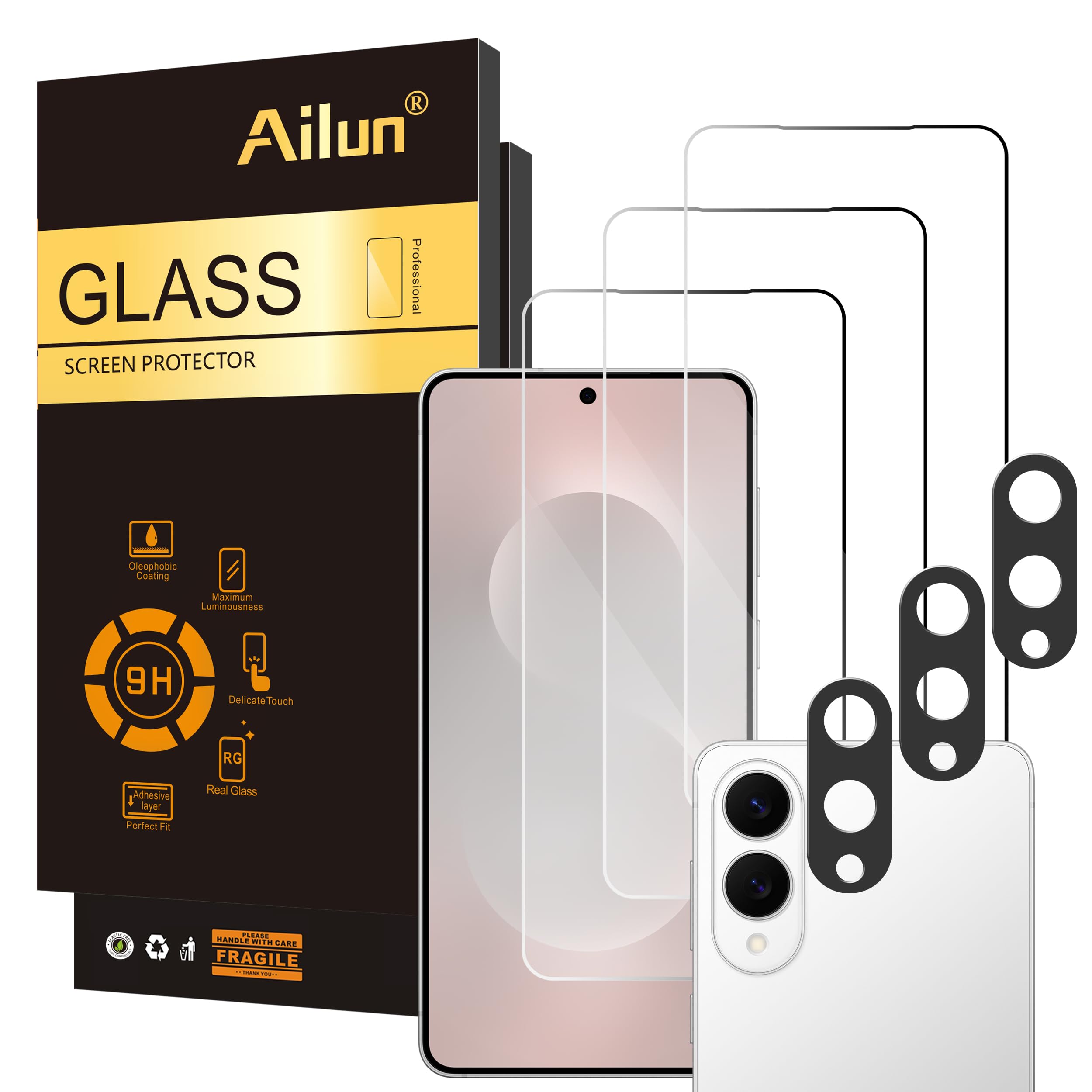 Photo 1 of Ailun Glass Screen Protector for Galaxy S25 Edge [6.7 Inch] 3 Pack + 3 Pack Camera Lens Tempered Glass Fingerprint Unlock Compatible 0.25mm Anti-Scratch Case Friendly Clear - HD