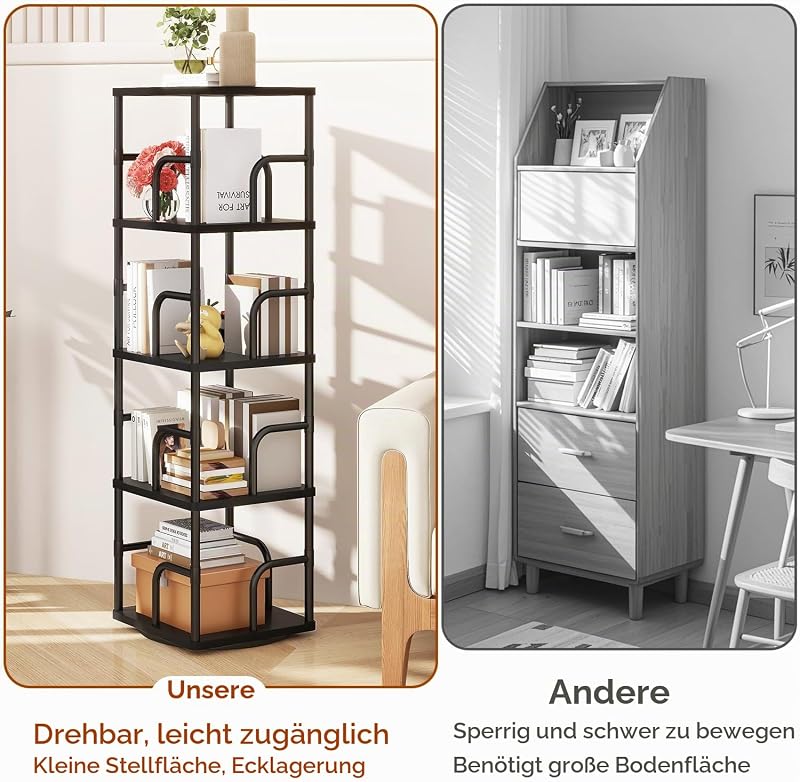 Drehbares Bücherregal 4 Ebenen,Standregal für Kinder,Schwarz TBC004B — Foto 8 von 8