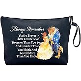 Cusrtyh You Are Braver Stronger Funny Canvas Zipper Makeup Bag, Travel Accessories Storage Toiletries Bag, Beauty Beast Inspired Gifts, Gifts for Beauty Beast Movie Fans Sister Friend Daughter