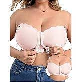MakeMeChic Women's Plus Size Strapless Bras Front Closure Half Push Up Bra Bandeau Wireless Bralette for Large Bust