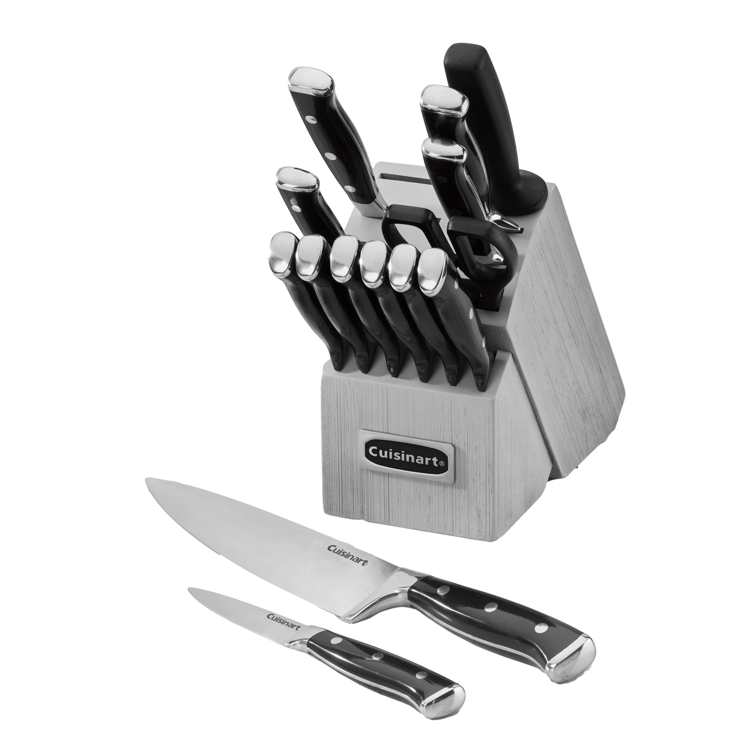 Cuisinart 15-Piece Knife Set with Block, High Carbon Stainless Steel, Forged Triple Rivet, Black/Gray C77BTR-15PG Image
