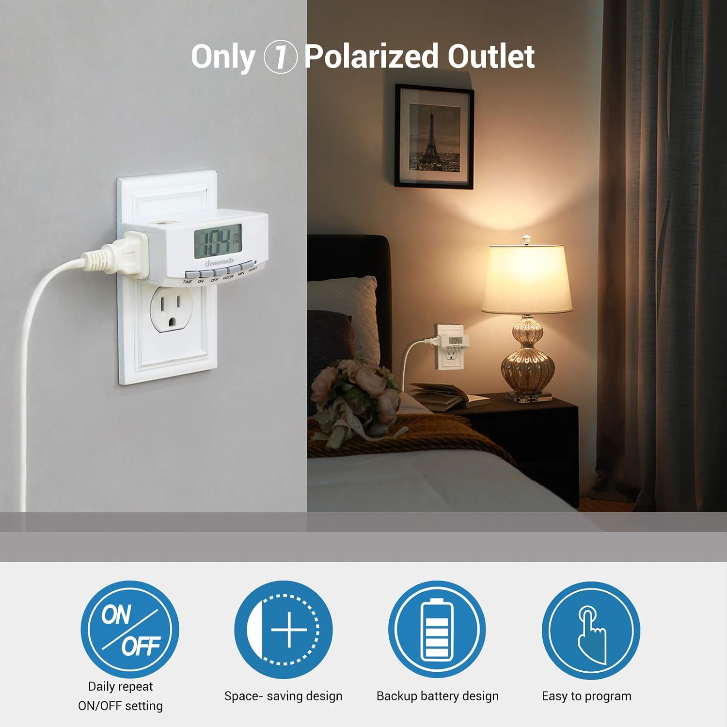 DEWENWILS Digital Outlet Timer Indoor, Plug in Electric Programmable Light Timer Switch with 1 Polarized Plug for Electrical Outlets, Grow Light, 1/2 HP, UL Listed, 2 Pack: Industrial & Scientific