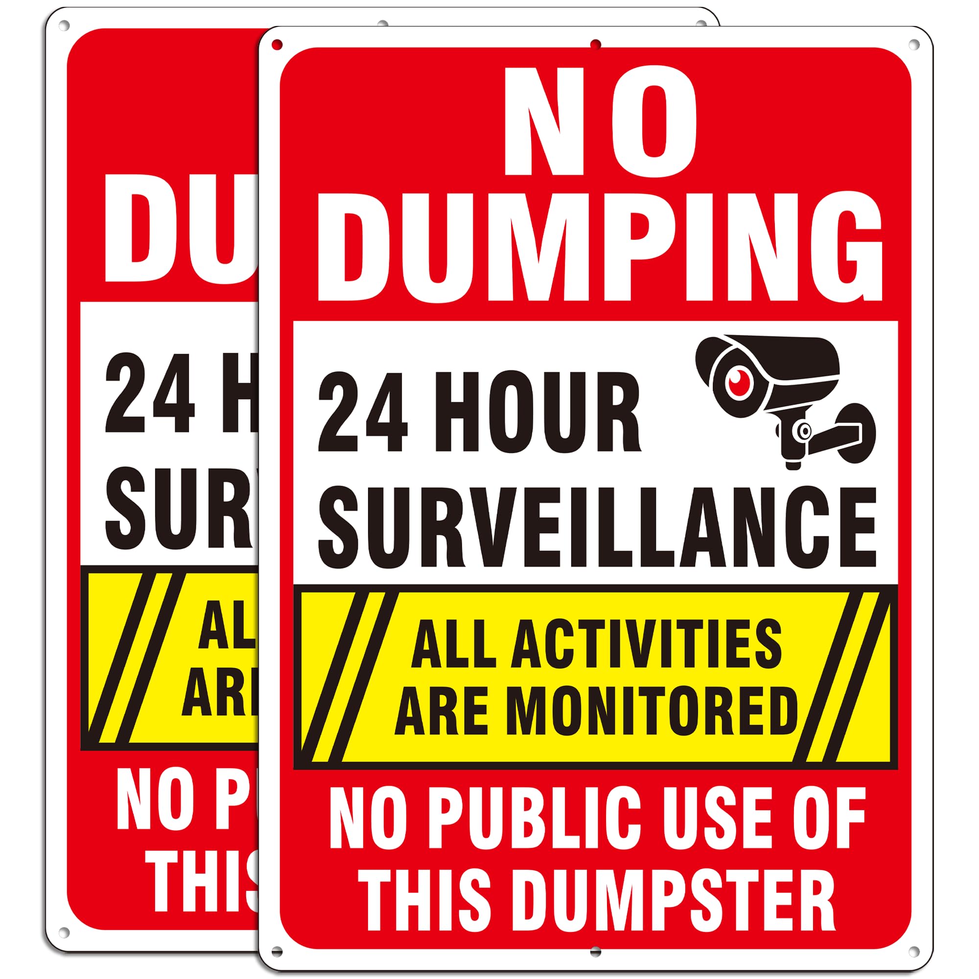 Photo 1 of (2 Pack) No Dumping Signs, No Public Use of Dumpster Sign, No Illegal Dumping Allowed 24 Hour Video Surveillance Sign, 14" X 10" Rust Free Aluminum, Reflective, Fade Resistant, Easy Mounting