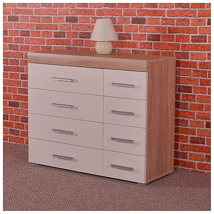 Drp Trading Wide Chest Of 4 4 Drawers In White Sonoma Oak