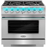 36 in. Vista Coll 5.4 cu ft 6 Burner Gas Range, Convection, Stainless Steel | Cosmo COS-GRP366 LED Light Panel, Cast Iron Grates, Auto Re-Ignition, Oven Fan Circulation, Liquid Propane Convertible