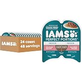 IAMS Perfect Portions Indoor Cuts in Gravy Wet Cat Food, Salmon, 24 Count | Made in USA, Snap, peel &amp; serve, Vitamin E, prebiotic for digestion, no artificial flavors, 2.6 oz. twin-pack trays
