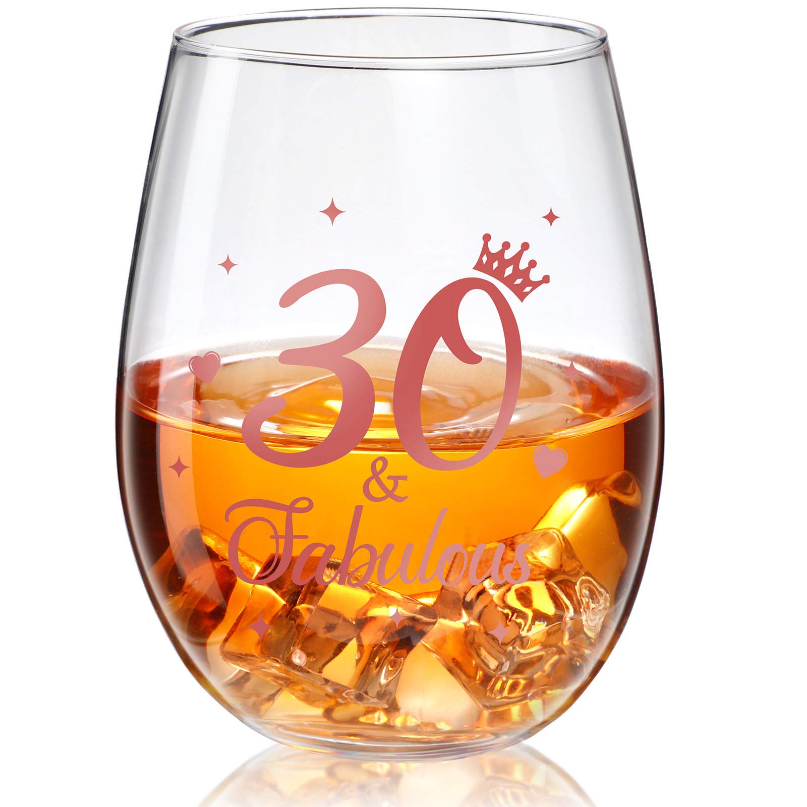 Stemless Wine Glass Rose Gold Birthday Wine Glass Present Anniversary Glasses for Man Women Birthday Party Wedding Anniversary Decorations, 17 oz (30 and Fabulous) — image 1