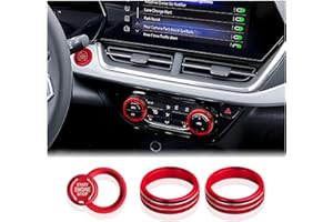 DvlynAuroa for Chevy Trax Accessories 2024-2025 2026, for Chevrolet Trailblazer Accessories 2020-2026, 4pcs Aluminum Alloy Knob Covers Trim Set - Push Start & Air Conditioning (Red)