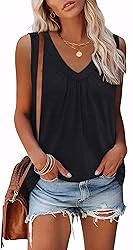 OFEEFAN Womens Summer Tops Black Tank Woman V Neck
