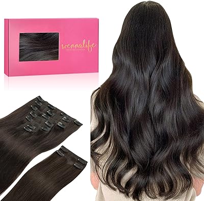 WENNALIFE Haarverlängerung mit Clip, Naturhaar, 150 g, 60 cm, 9 Stück, dunkelbraun, Extensions, Echthaar, Remy-Echthaar, Echthaar, Clip