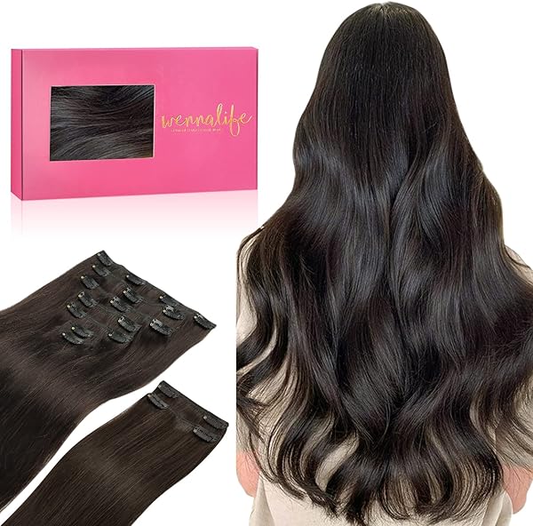 WENNALIFE Haarverlängerung mit Clip, Naturhaar, 150 g, 60 cm, 9 Stück, dunkelbraun, Extensions, Echthaar, Remy-Echthaar, Echthaar, Clip