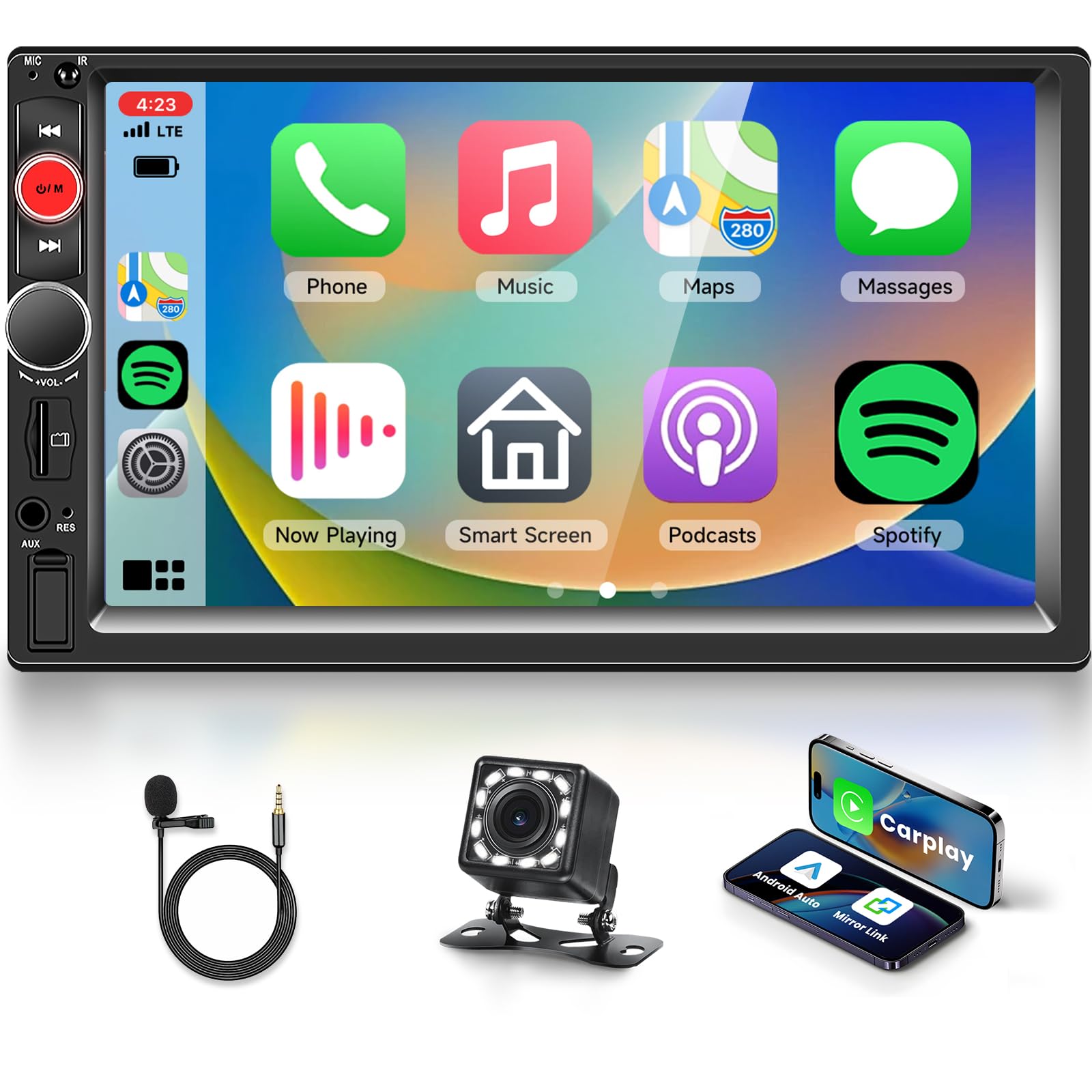 Photo 1 of Double Din Car Stereo Radio with CarPlay Android Auto, 7 Inch HD Touch Screen Car Play Audio Receivers with Bluetooth, HD Backup Camera, FM, Mirror Link, USB/TF/AUX/SWC